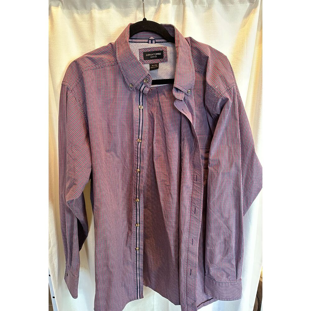 Ariat Pro Series Red White & Blue Plaid Button Up Western Shirt Men's XL - Picture 4 of 14